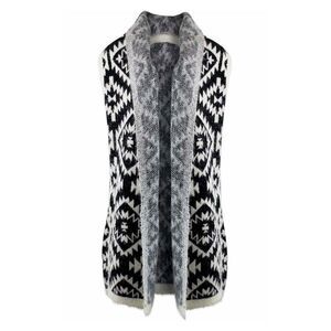 Knit Aztec Print Kimono Vest Cardigan